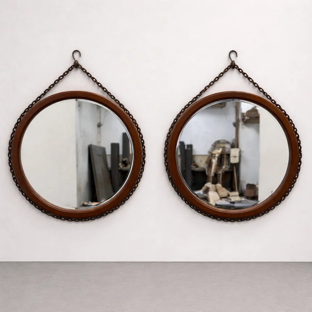 Vintage Industrial Chain-Hung Wooden Wall Mirror 3